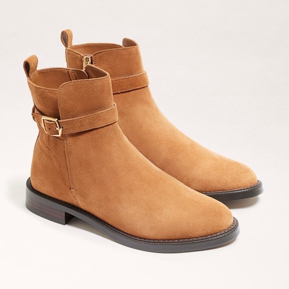 Sam Edelman Nolynn Buckle Saddle Suede Leather Western Round Toe Booties Size 9